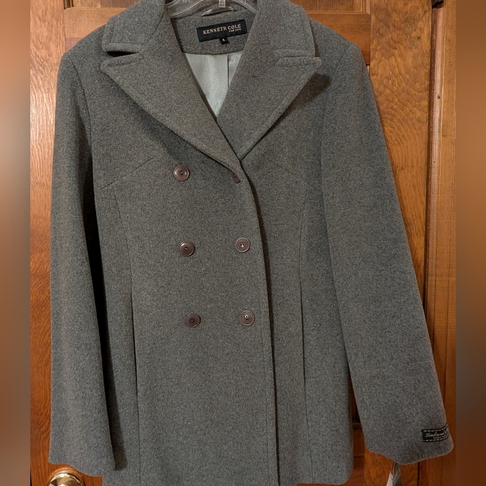Kenneth Cole Gray Woman's Peacoat In Cashmere and Lambswool Blend